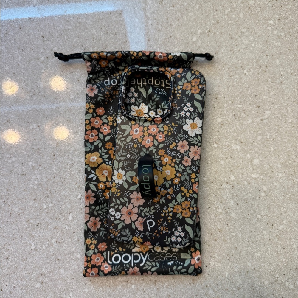 Loopy Case Floral Design with Loop - Black and Multicolor